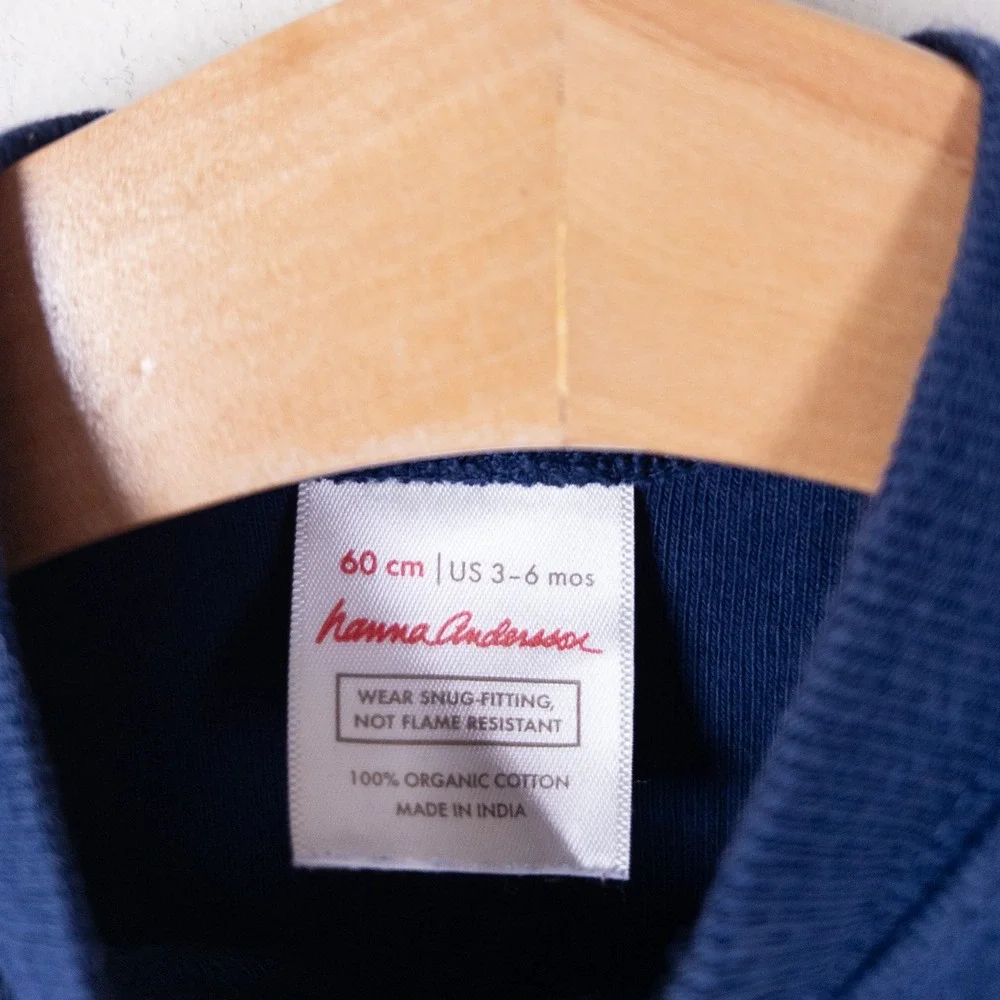 Hanna Andersson Sleeper Blue Organic Cotton Zip Pajamas Baby 3-6 Months